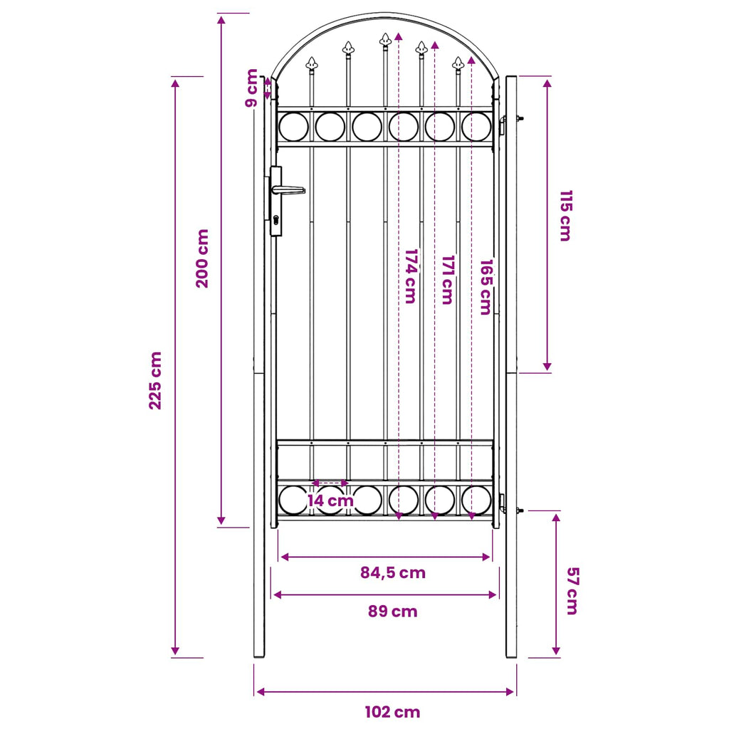 vidaXL Brama ogrodzeniowa ASSEN 100 x 195 cm Stal malowana proszkowo