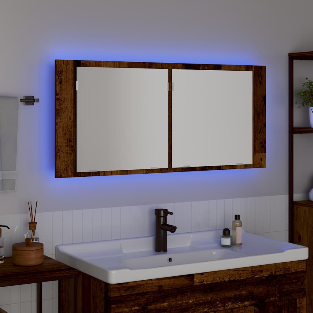 vidaXL Lustro LED w szafce z półką Stare drewno 100 x 12 x 45 cm