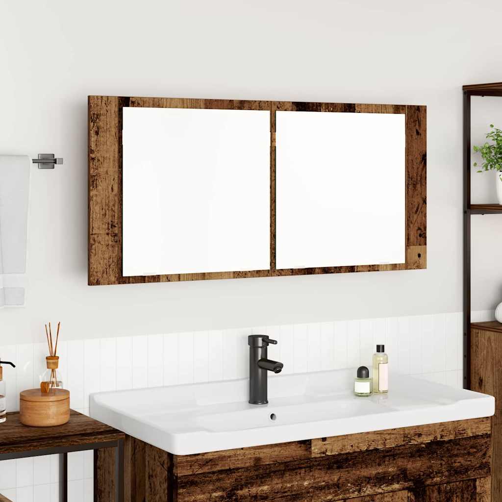 vidaXL Lustro LED w szafce z półką Stare drewno 100 x 12 x 45 cm
