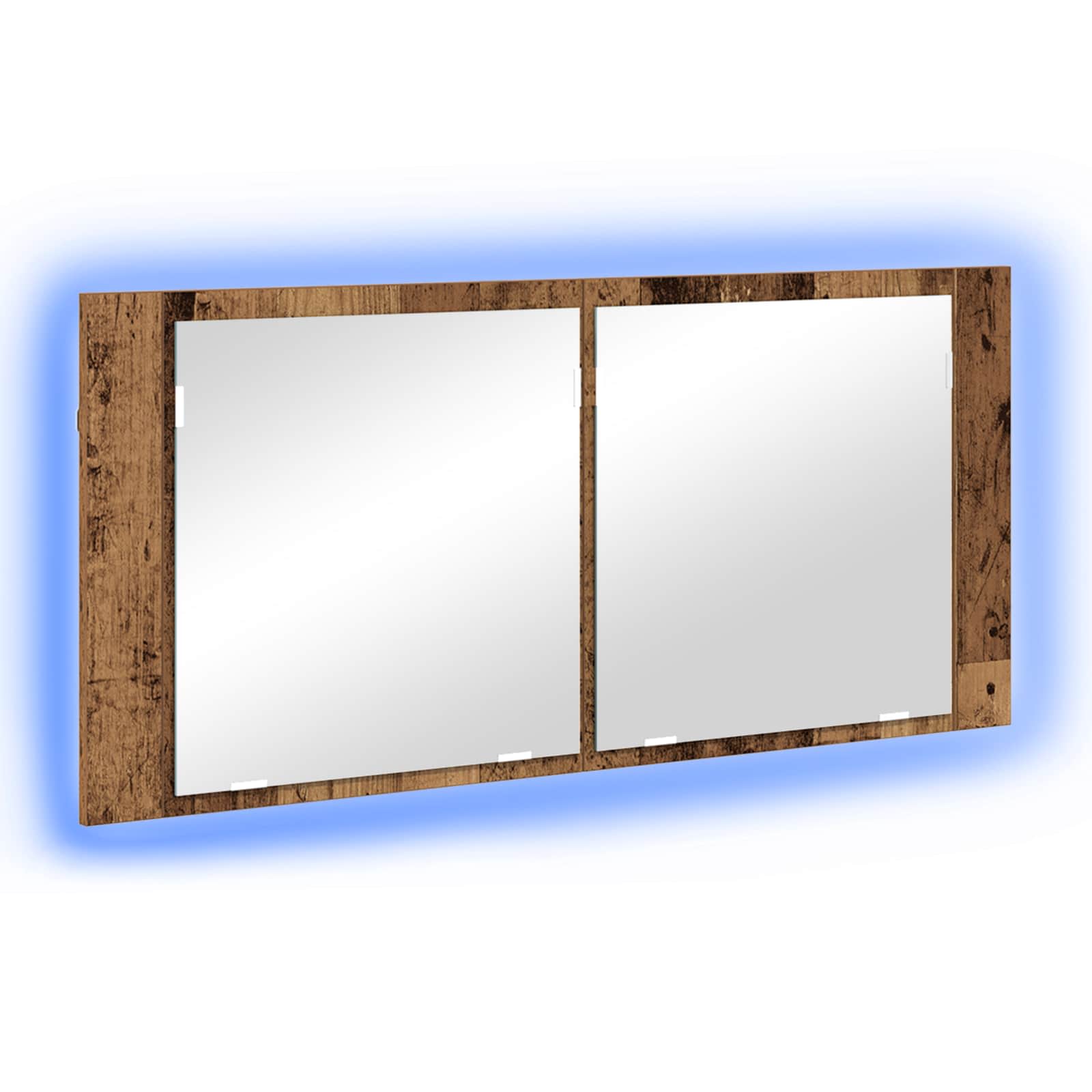 vidaXL Lustro LED w szafce z półką Stare drewno 100 x 12 x 45 cm