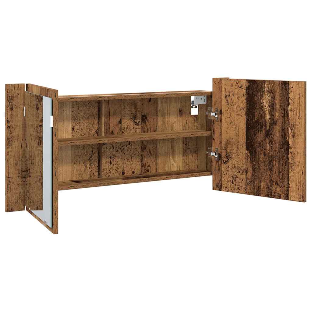 vidaXL Lustro LED w szafce z półką Stare drewno 100 x 12 x 45 cm