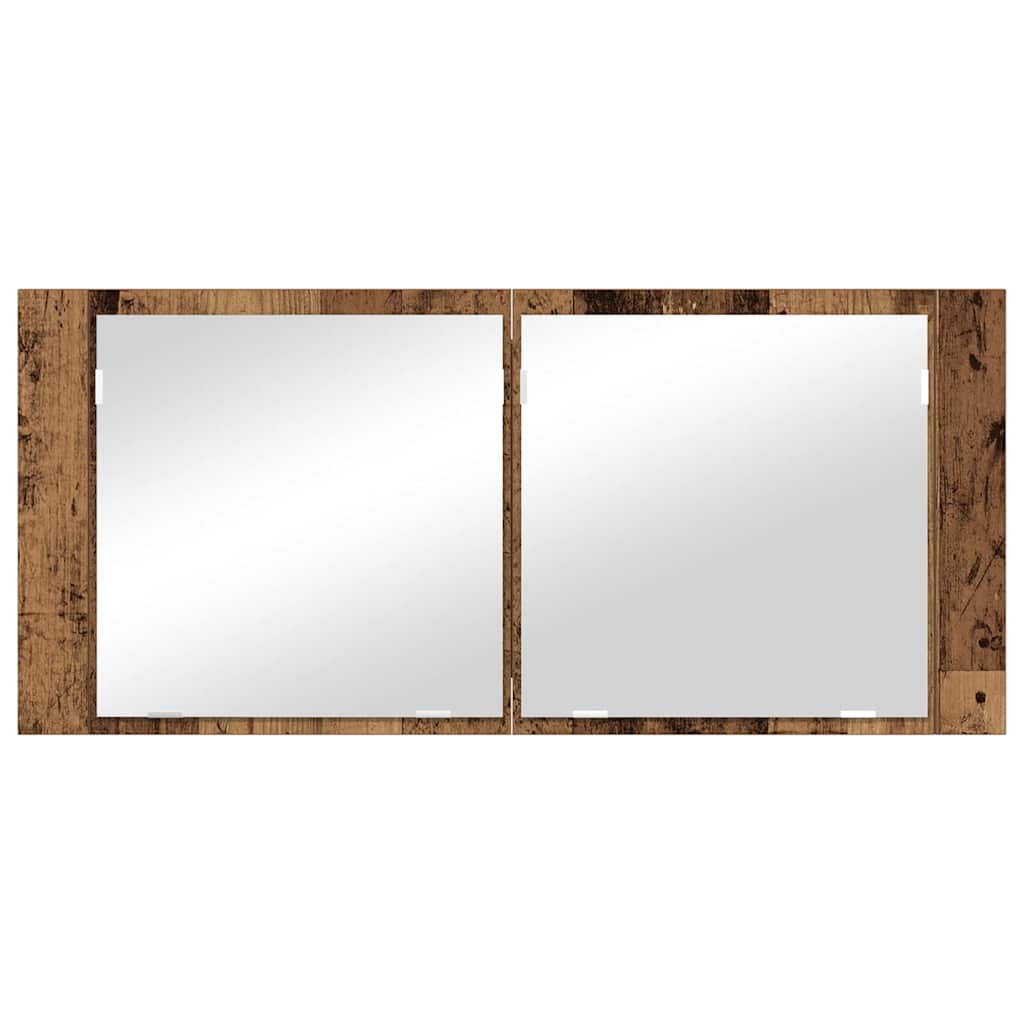 vidaXL Lustro LED w szafce z półką Stare drewno 100 x 12 x 45 cm