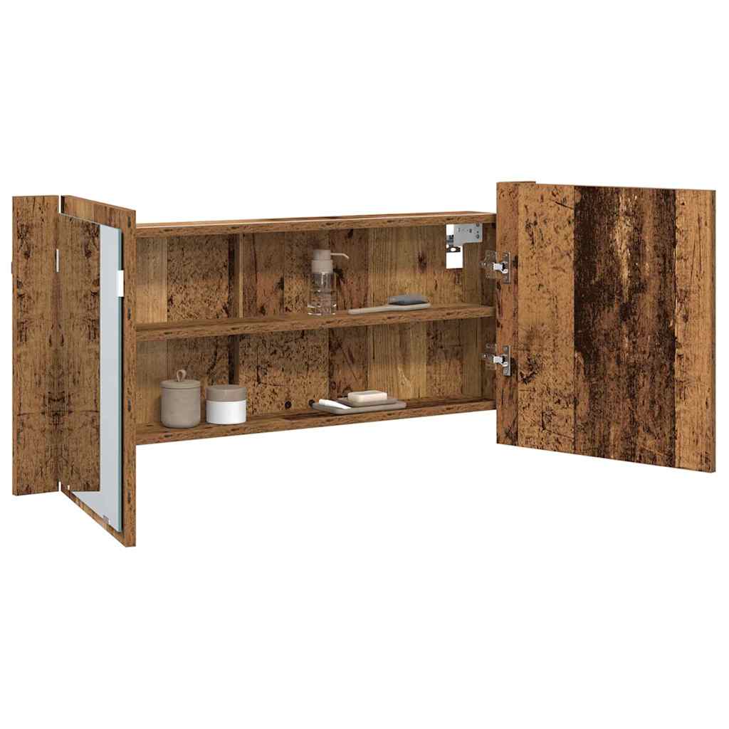 vidaXL Lustro LED w szafce z półką Stare drewno 100 x 12 x 45 cm