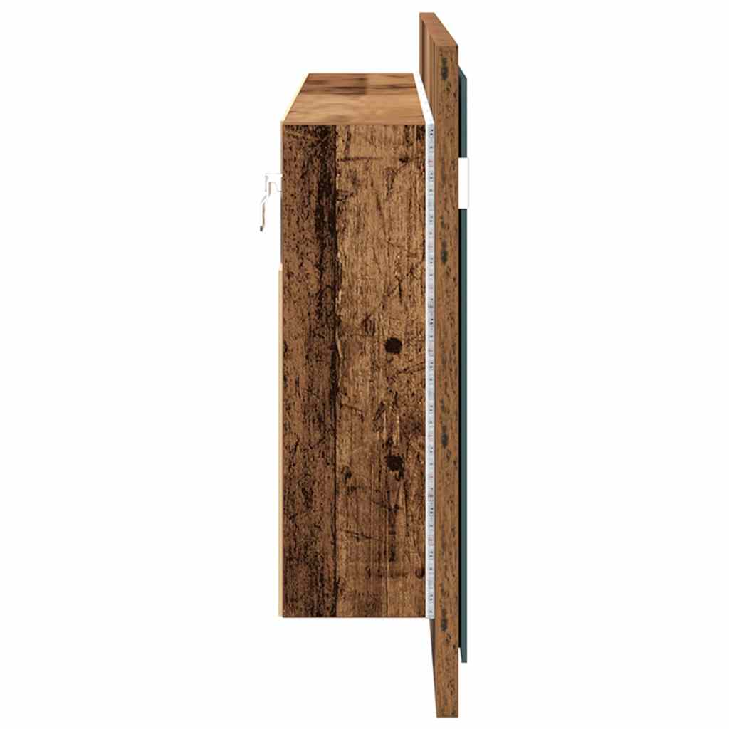 vidaXL Lustro LED w szafce z półką Stare drewno 100 x 12 x 45 cm