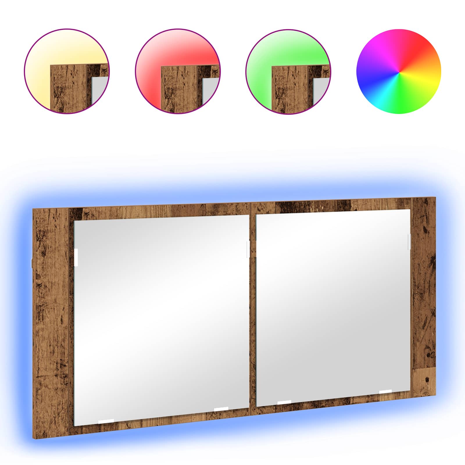 vidaXL Lustro LED w szafce z półką Stare drewno 100 x 12 x 45 cm
