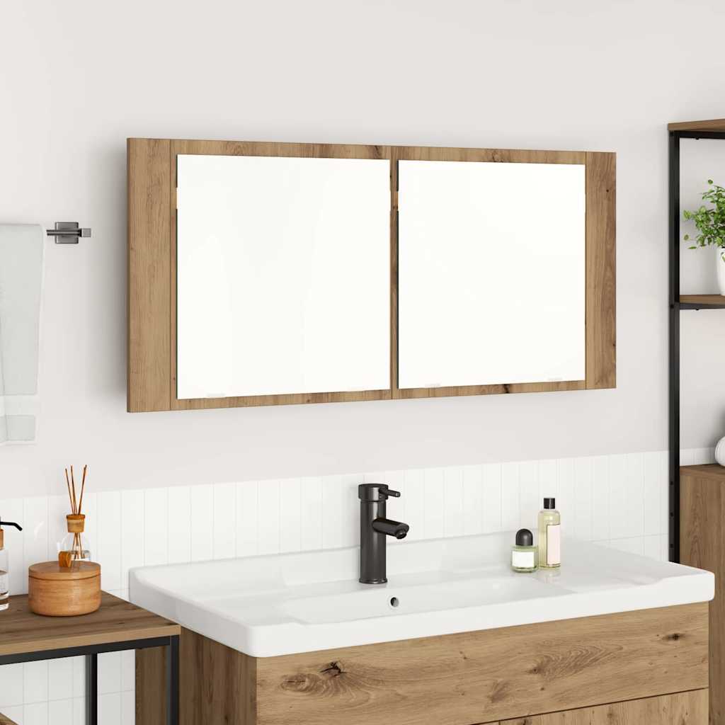 vidaXL Lustro LED w szafce z półką Dąb rzemieślniczy 100 x 12 x 45 cm
