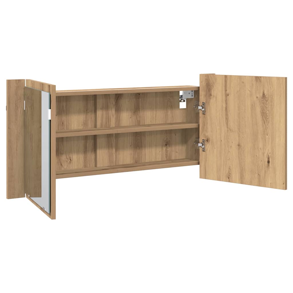 vidaXL Lustro LED w szafce z półką Dąb rzemieślniczy 100 x 12 x 45 cm