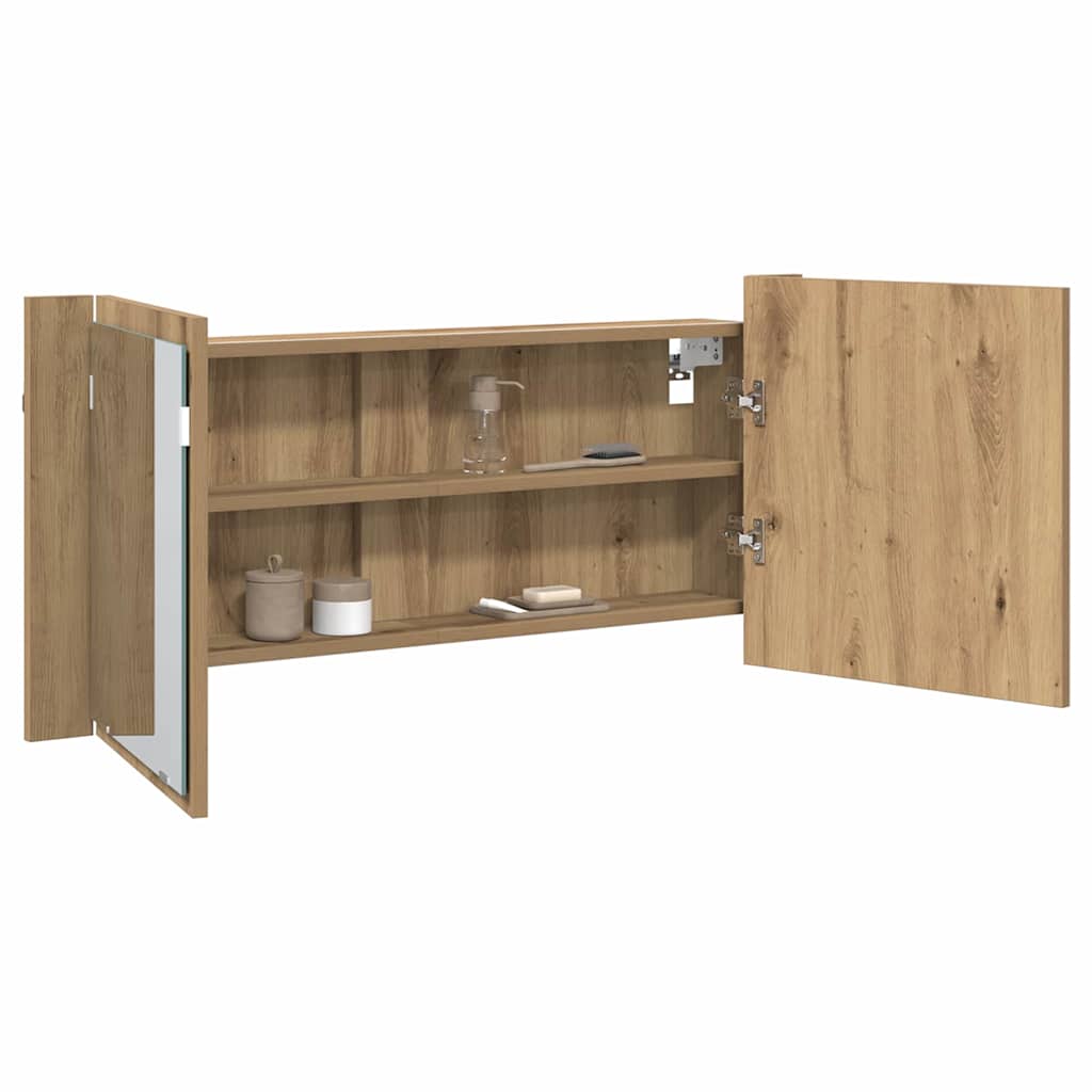 vidaXL Lustro LED w szafce z półką Dąb rzemieślniczy 100 x 12 x 45 cm