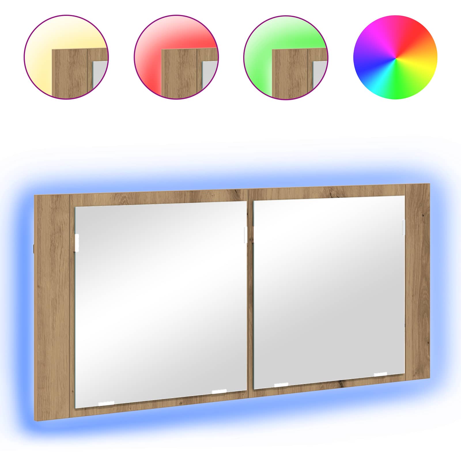 vidaXL Lustro LED w szafce z półką Dąb rzemieślniczy 100 x 12 x 45 cm