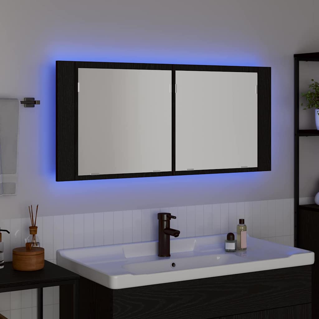 vidaXL Lustro LED w szafce z półką Czarny Dąb 100 x 12 x 45 cm