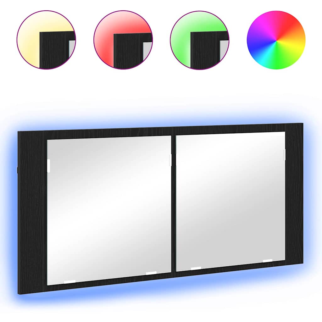 vidaXL Lustro LED w szafce z półką Czarny Dąb 100 x 12 x 45 cm
