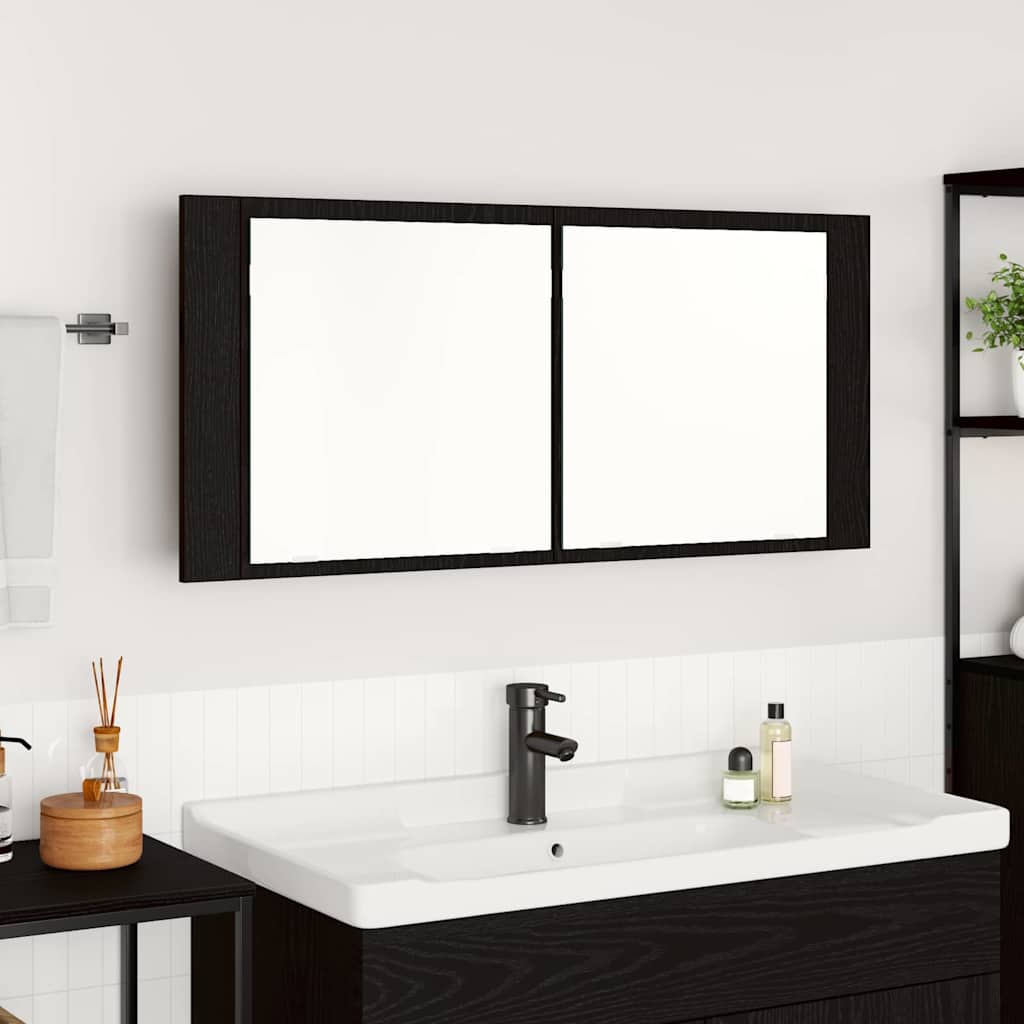 vidaXL Lustro LED w szafce z półką Czarny Dąb 100 x 12 x 45 cm