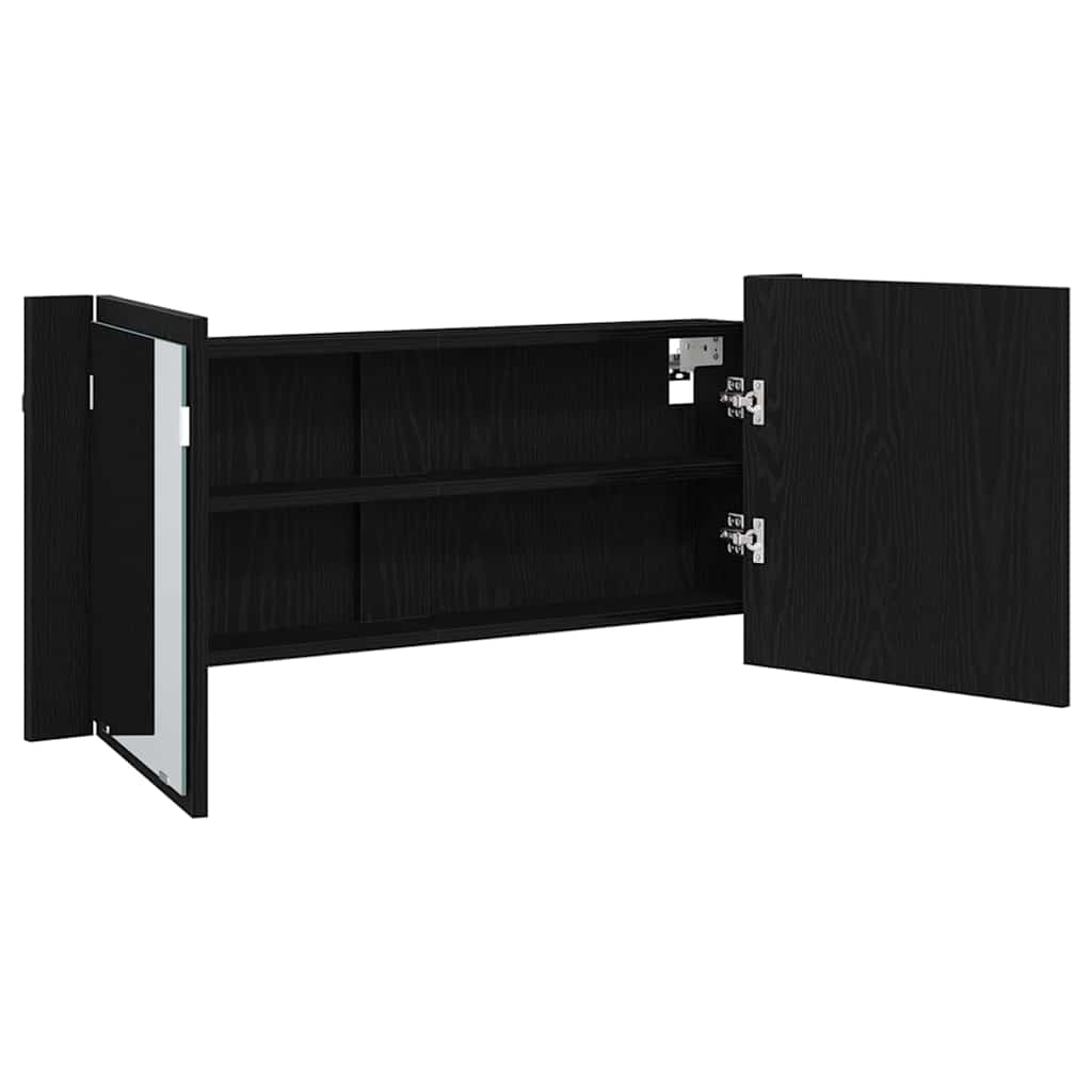 vidaXL Lustro LED w szafce z półką Czarny Dąb 100 x 12 x 45 cm