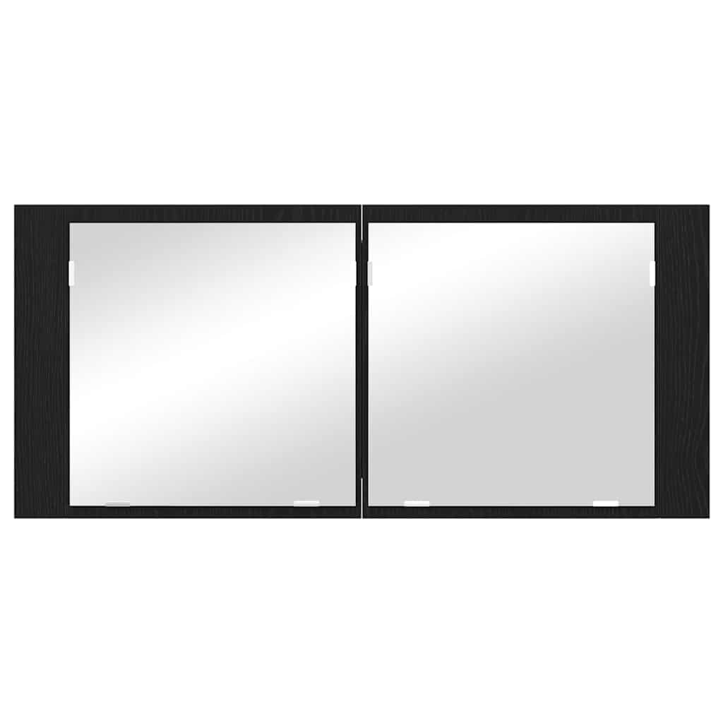 vidaXL Lustro LED w szafce z półką Czarny Dąb 100 x 12 x 45 cm