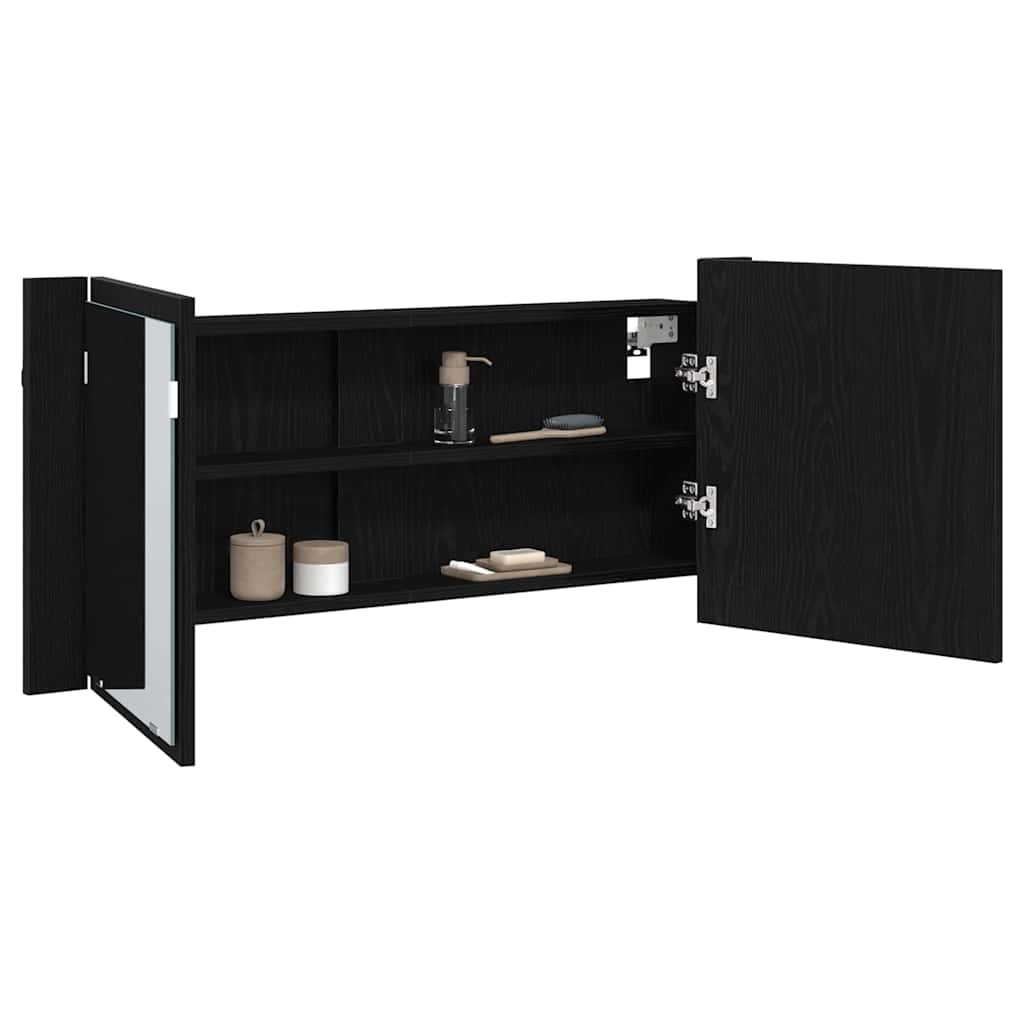 vidaXL Lustro LED w szafce z półką Czarny Dąb 100 x 12 x 45 cm