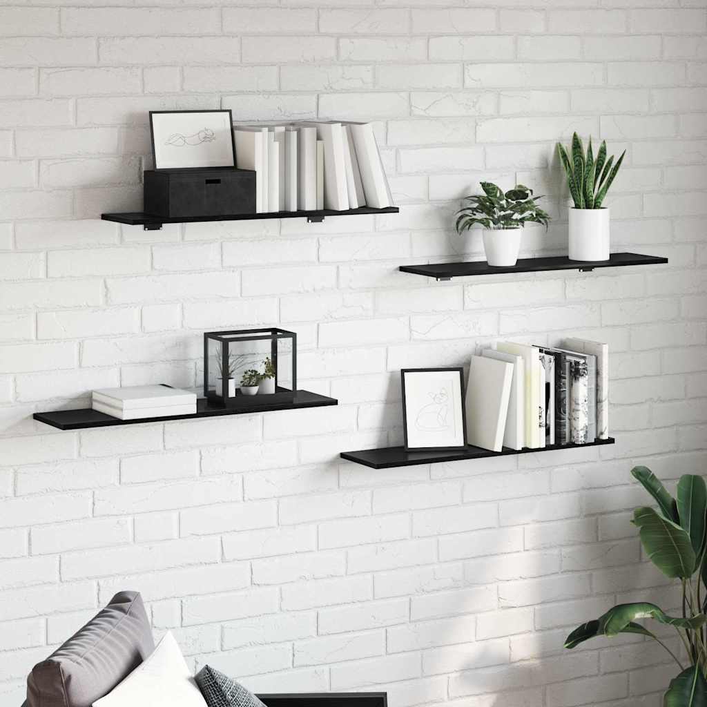 vidaXL Półka na książki 4 pcs Czarny 80 x 20 x 1,5 cm