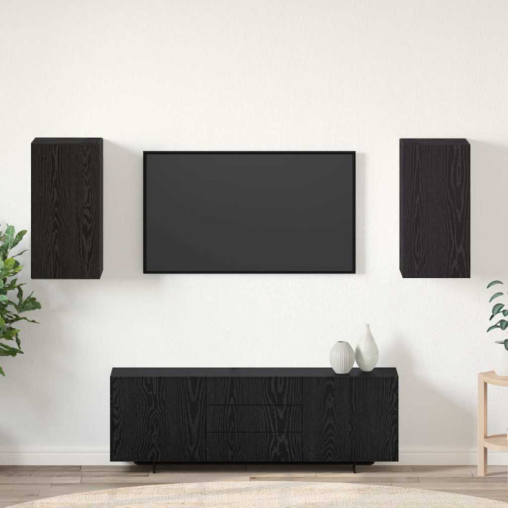 vidaXL Szafka na Telewizor na Ścianę 2 pcs Czarny Dąb