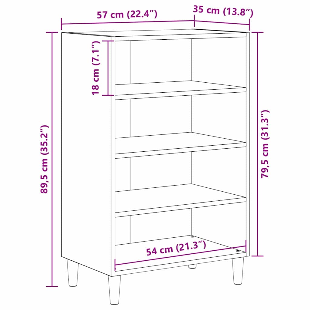 vidaXL Bufet Stare drewno 57 x 35 x 89.5 cm Materiał drewnopochodny