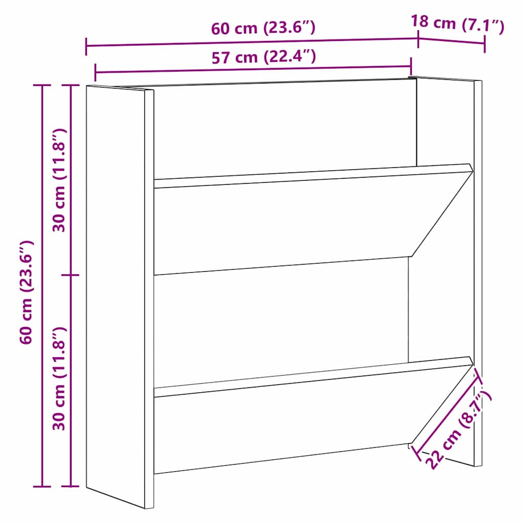vidaXL Szafka na buty z półką Czarny Dąb 60 x 18 x 60 cm