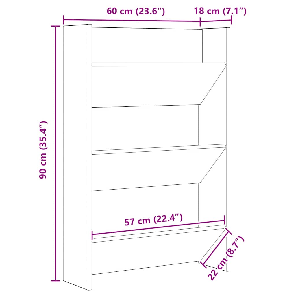 vidaXL Szafka na buty z półką 2 pcs Stare drewno 60 x 18 x 90 cm
