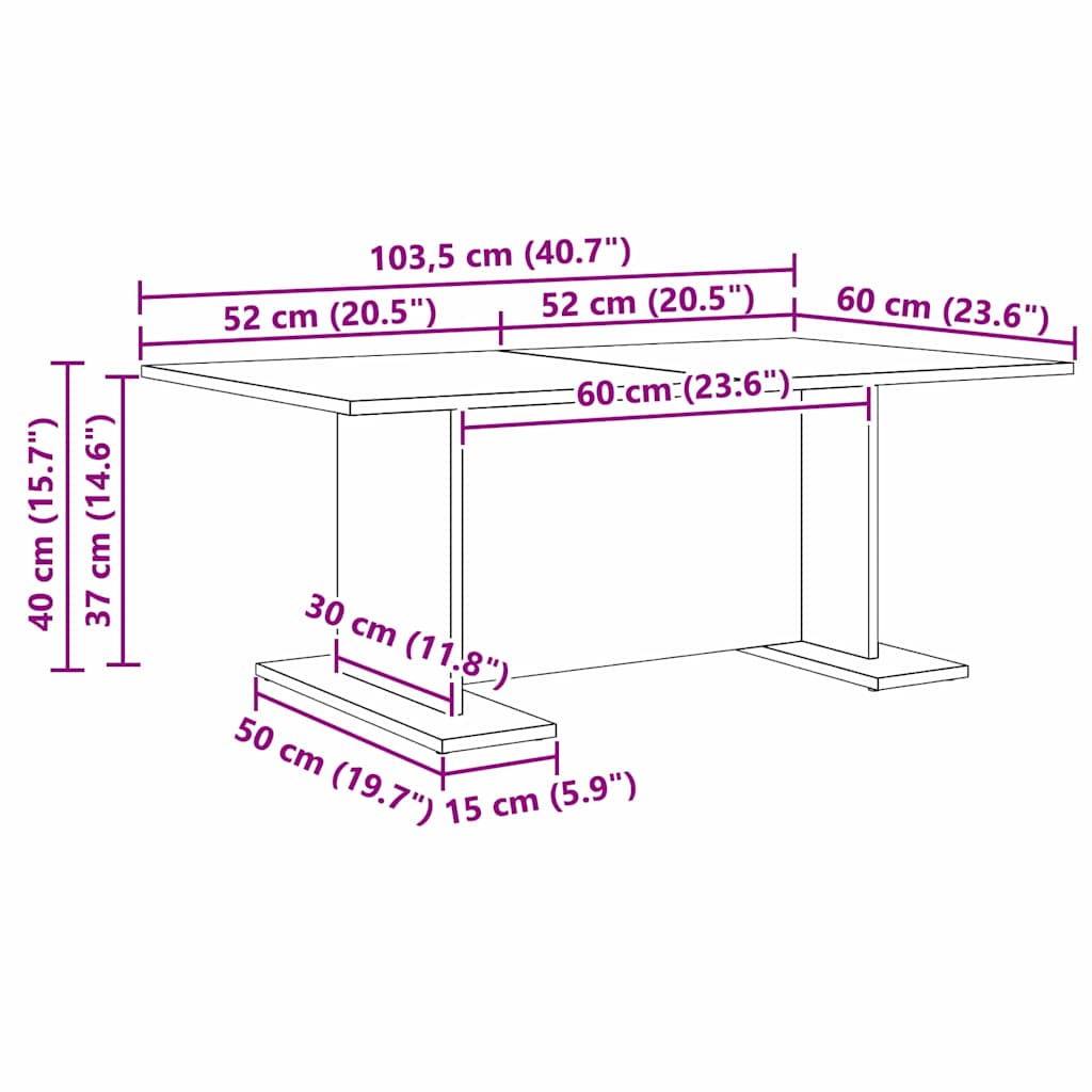 vidaXL Stolik kawowy Czarny dąb 103.5 x 60 x 40 cm
