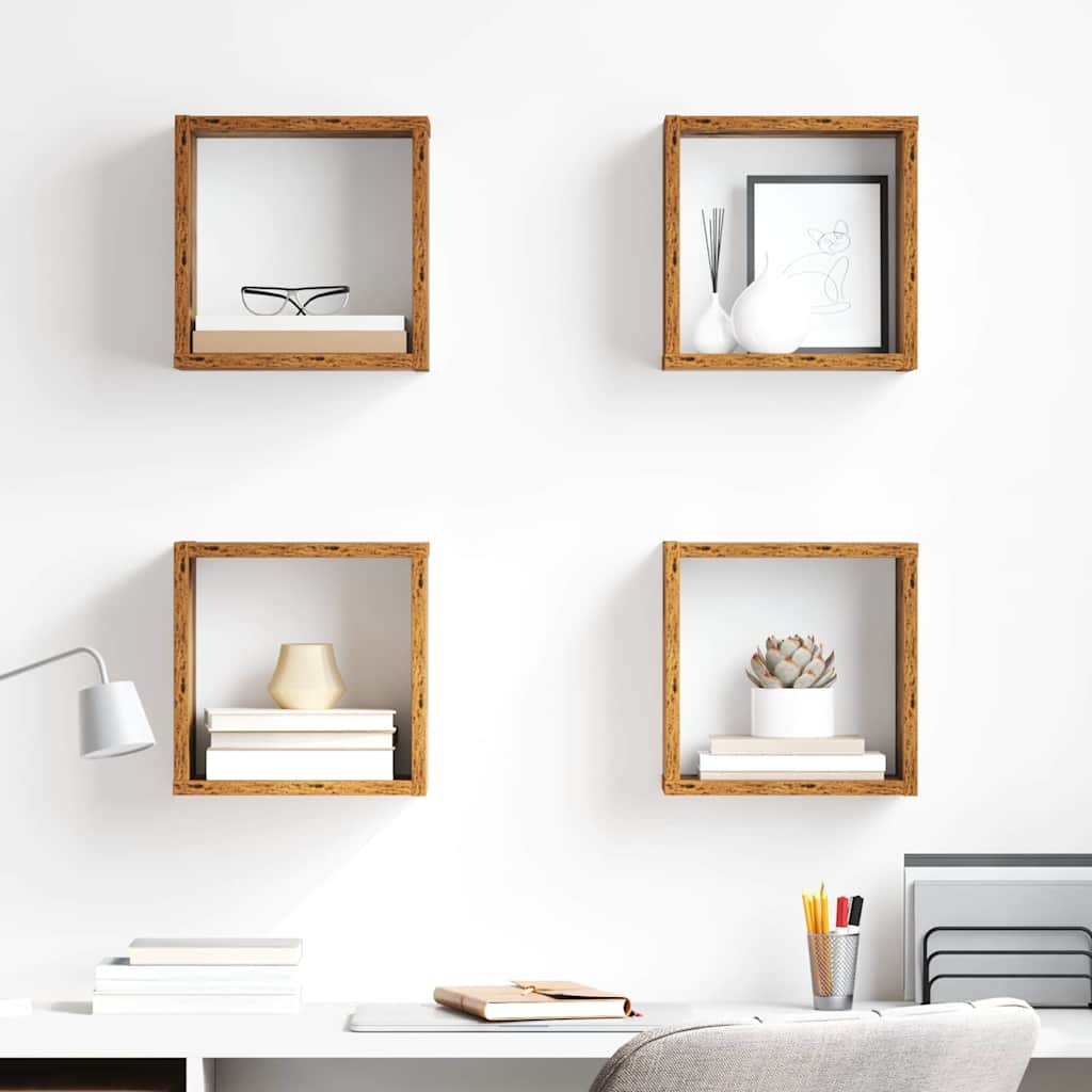 vidaXL Półki ścienne 4 pcs Stare drewno Materiał drewnopochodny