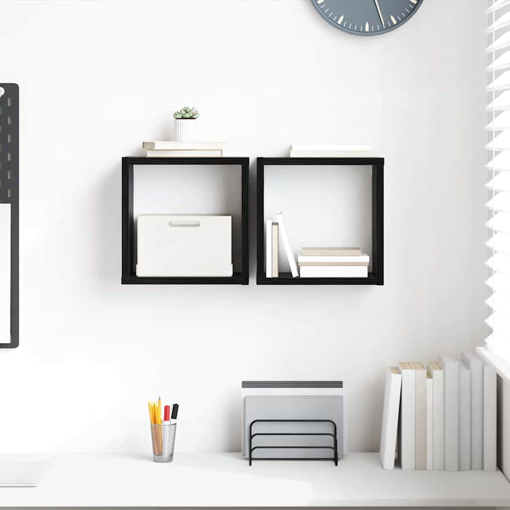vidaXL Półki ścienne z półką 2 pcs Czarny Dąb Materiał drewnopochodny