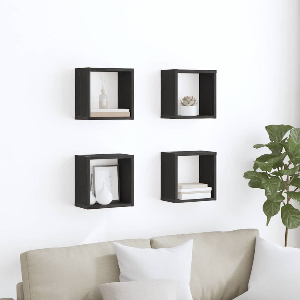vidaXL Półki ścienne z półką 4 pcs Czarny Dąb Materiał drewnopochodny