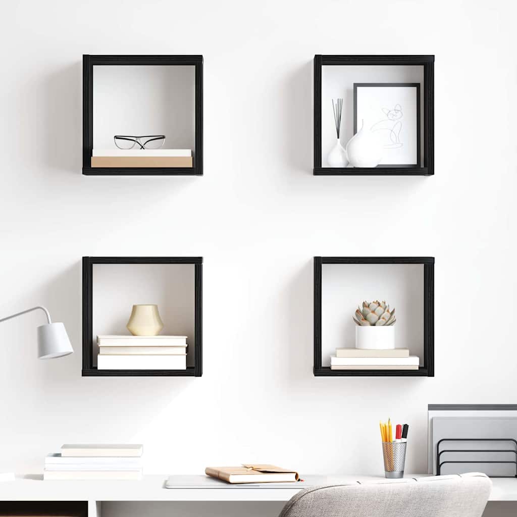 vidaXL Półki ścienne z półką 4 pcs Czarny Dąb Materiał drewnopochodny