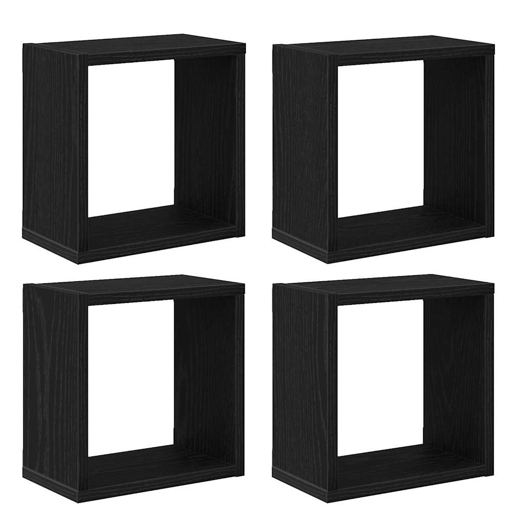 vidaXL Półki ścienne z półką 4 pcs Czarny Dąb Materiał drewnopochodny