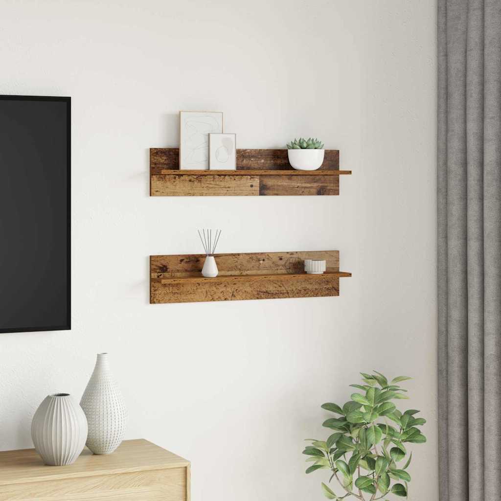 vidaXL Półka ścienna z półką 2 pcs Stare drewno 80 x 11,5 x 18 cm