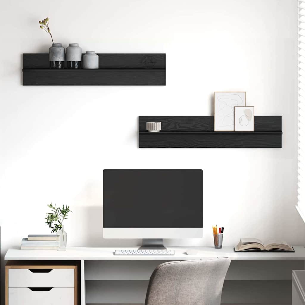 vidaXL Półka ścienna z półką 2 pcs Czarny Dąb 80 x 11,5 x 18 cm