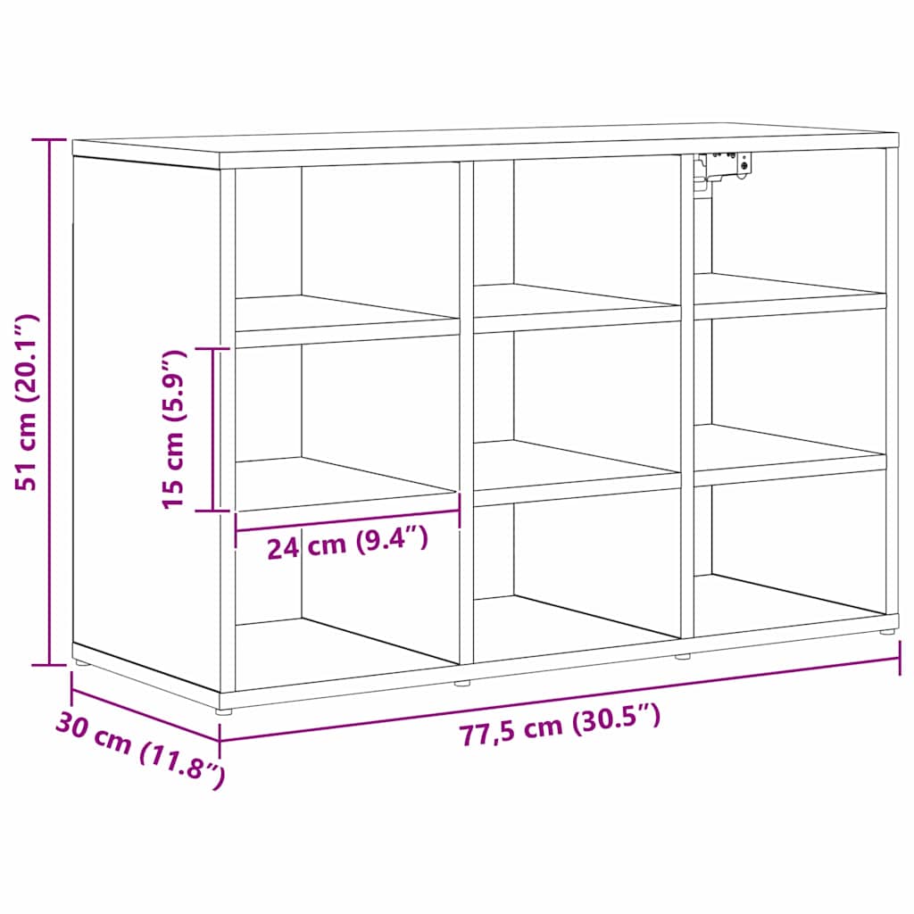 vidaXL Szafka na buty z półką Czarny Dąb 77,5 x 30 x 51 cm
