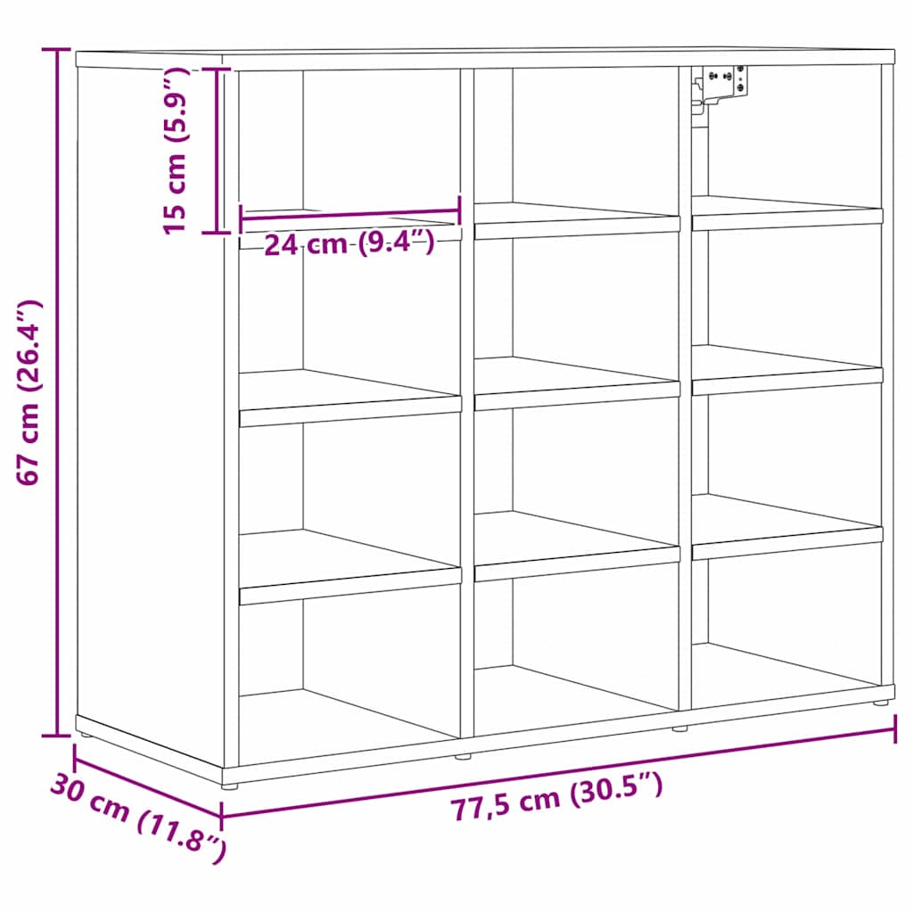 vidaXL Szafka na buty z półką Dąb rzemieślniczy 77,5 x 30 x 67 cm