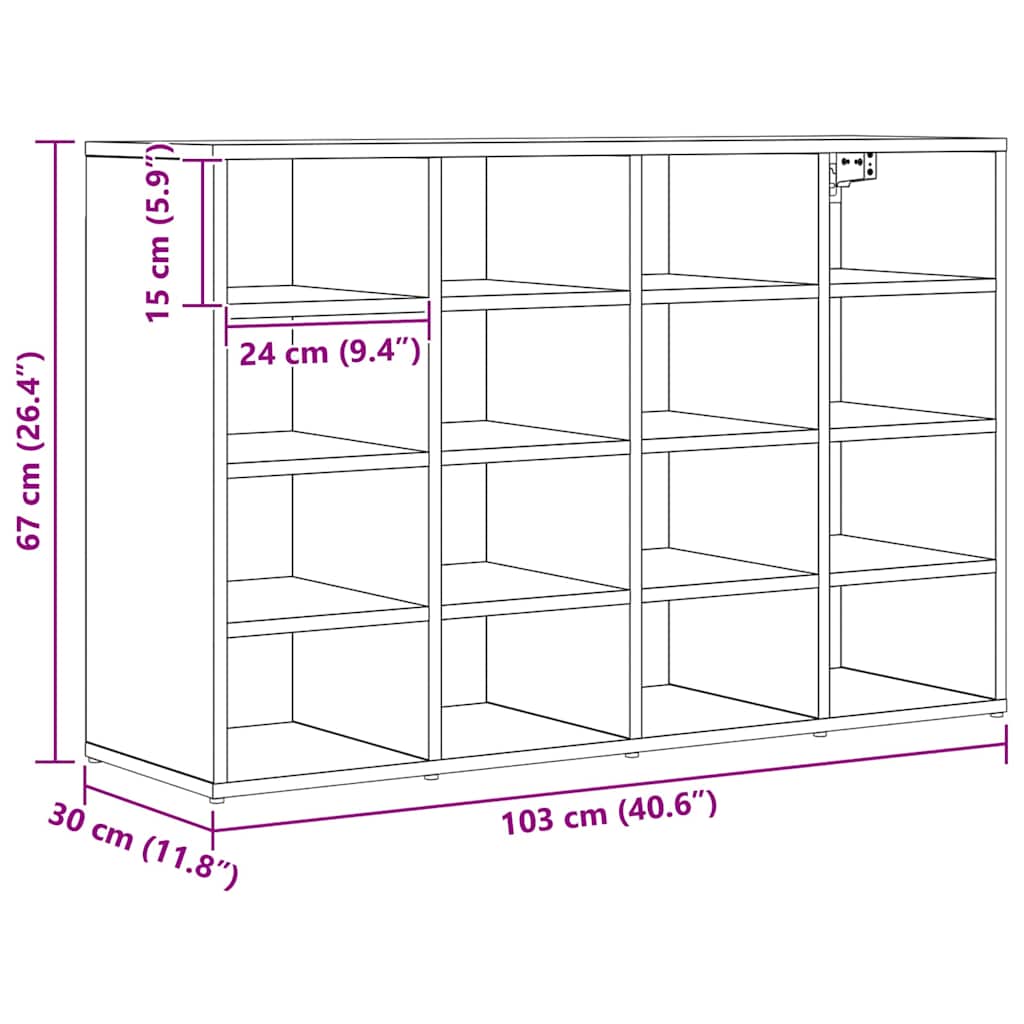 vidaXL Szafka na buty z półką Czarny Dąb 103 x 30 x 67 cm