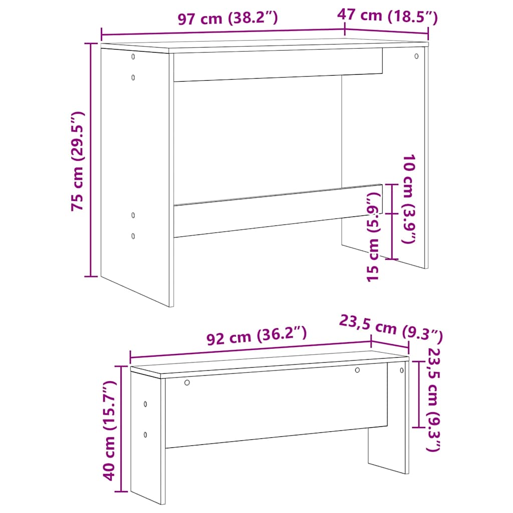 vidaXL Zestaw do jadalni 2 pcs Czarny dąb Materiał drewnopochodny