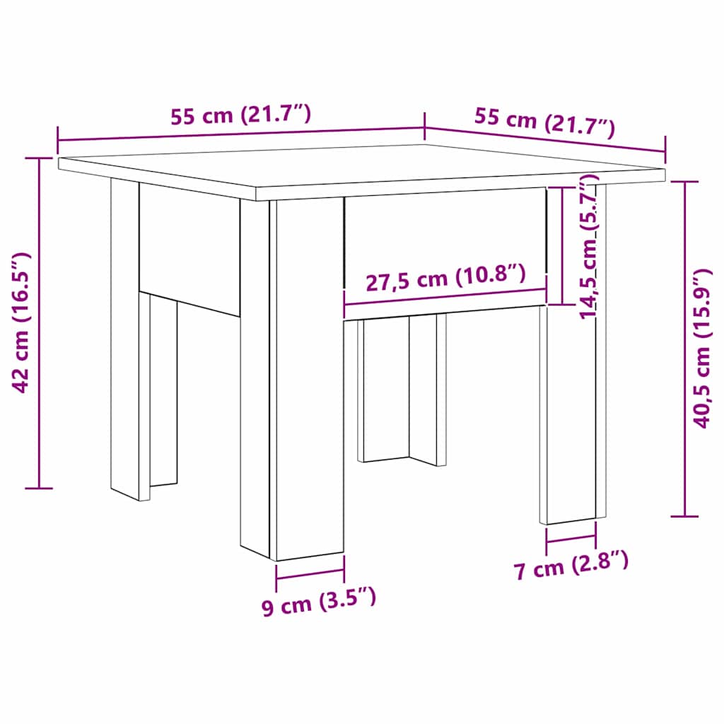 vidaXL Stolik kawowy Stare drewno 55 x 55 x 42 cm