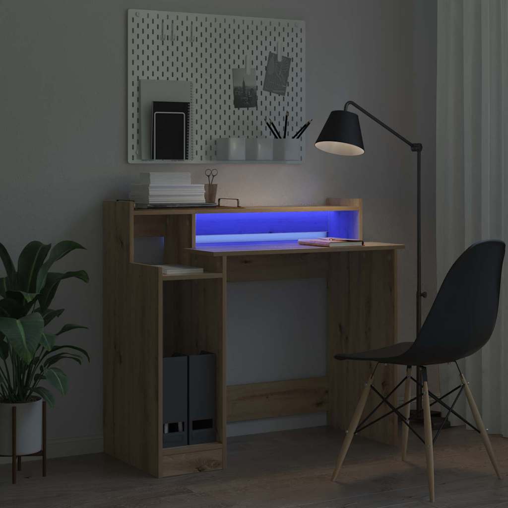 vidaXL Biurko Ze LED Lights z półką Dąb rzemieślniczy 97 x 45 x 90 cm