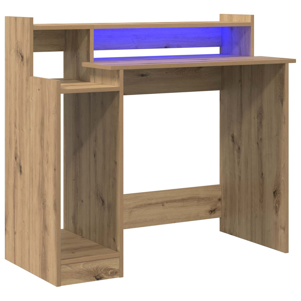 vidaXL Biurko Ze LED Lights z półką Dąb rzemieślniczy 97 x 45 x 90 cm