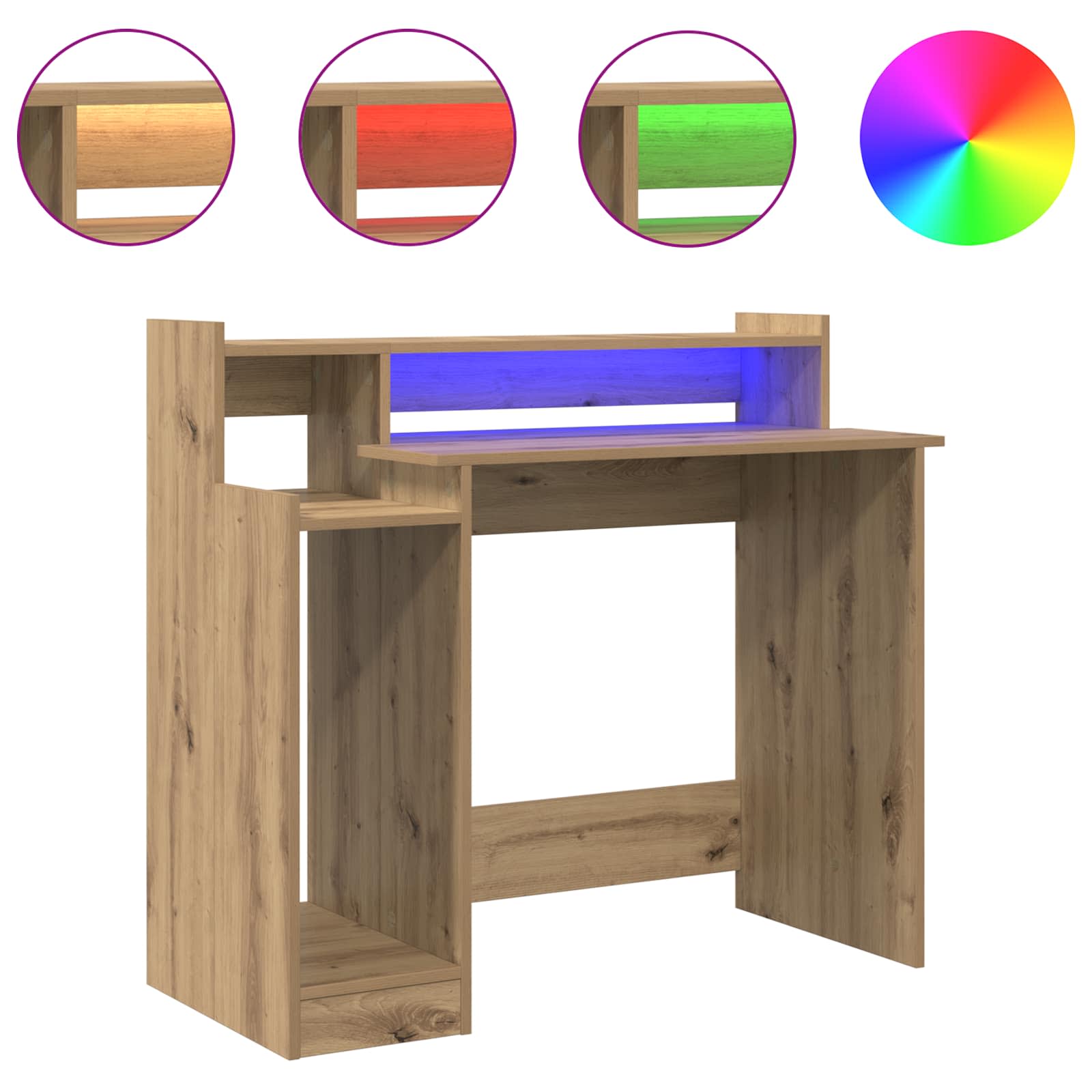 vidaXL Biurko Ze LED Lights z półką Dąb rzemieślniczy 97 x 45 x 90 cm