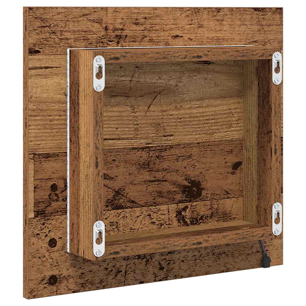vidaXL Lustro łazienkowe LED Z lustrem Stare drewno 40 x 37 x 8.5 cm