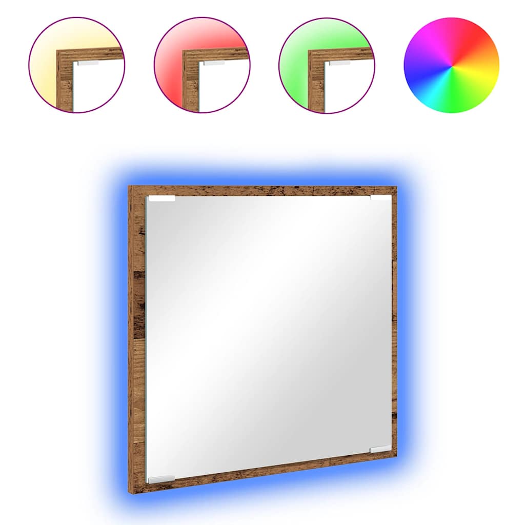 vidaXL Lustro łazienkowe LED Z lustrem Stare drewno 40 x 37 x 8.5 cm