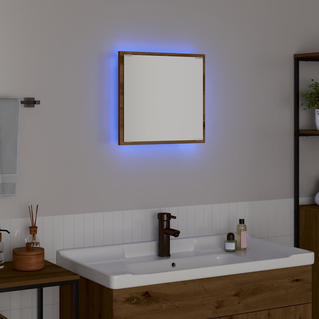 vidaXL Lustro łazienkowe LED Dąb rzemieślniczy 40 x 37 x 8.5 cm