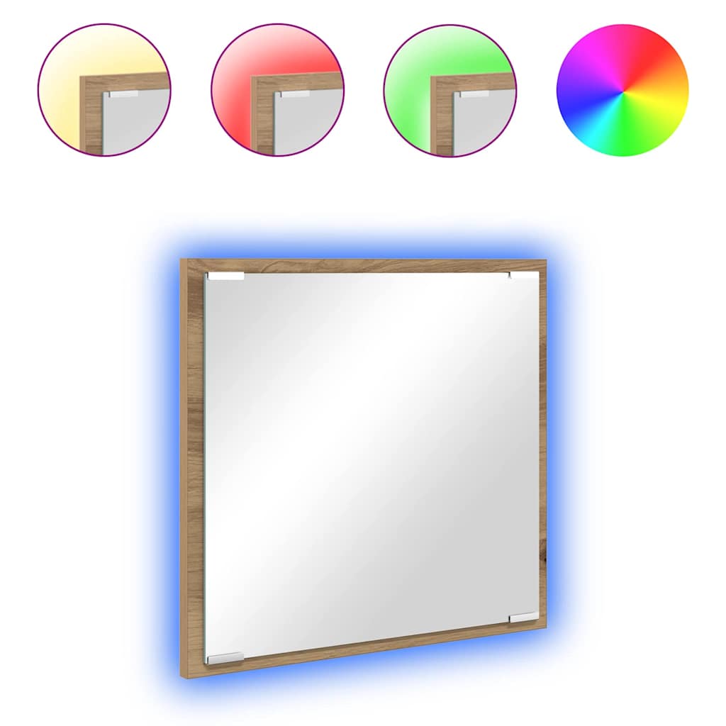 vidaXL Lustro łazienkowe LED Dąb rzemieślniczy 40 x 37 x 8.5 cm