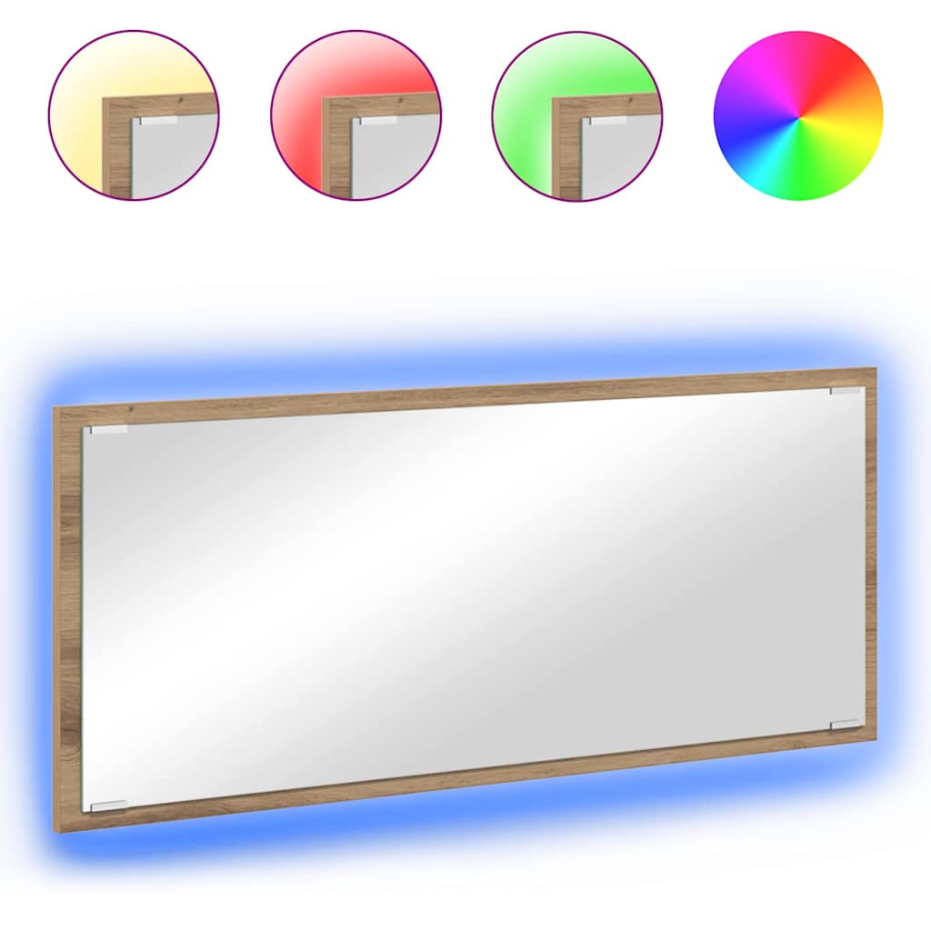 vidaXL Lustro Ze LED Lights Dąb rzemieślniczy 90 x 8,5 x 37 cm