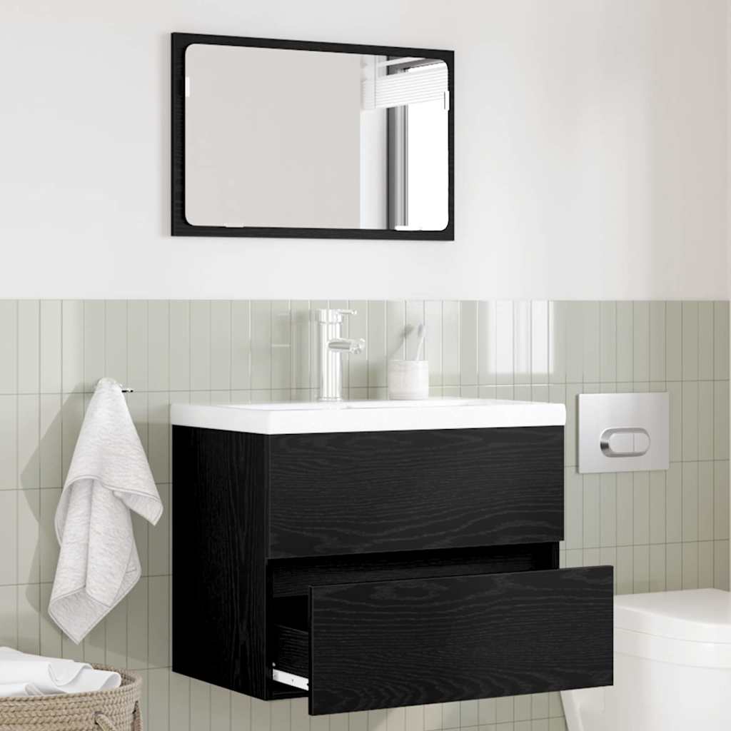 vidaXL Zestaw mebli łazienkowych z szufladą Z lustrem 2 pcs Czarny Dąb