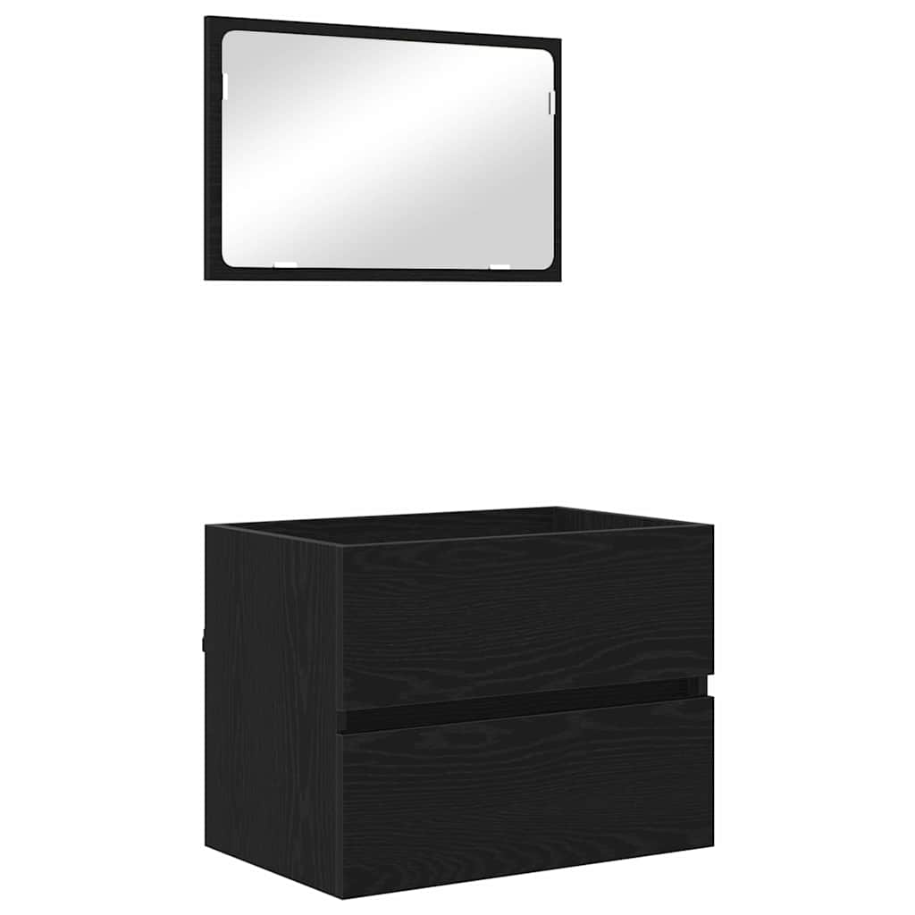 vidaXL Zestaw mebli łazienkowych z szufladą Z lustrem 2 pcs Czarny Dąb