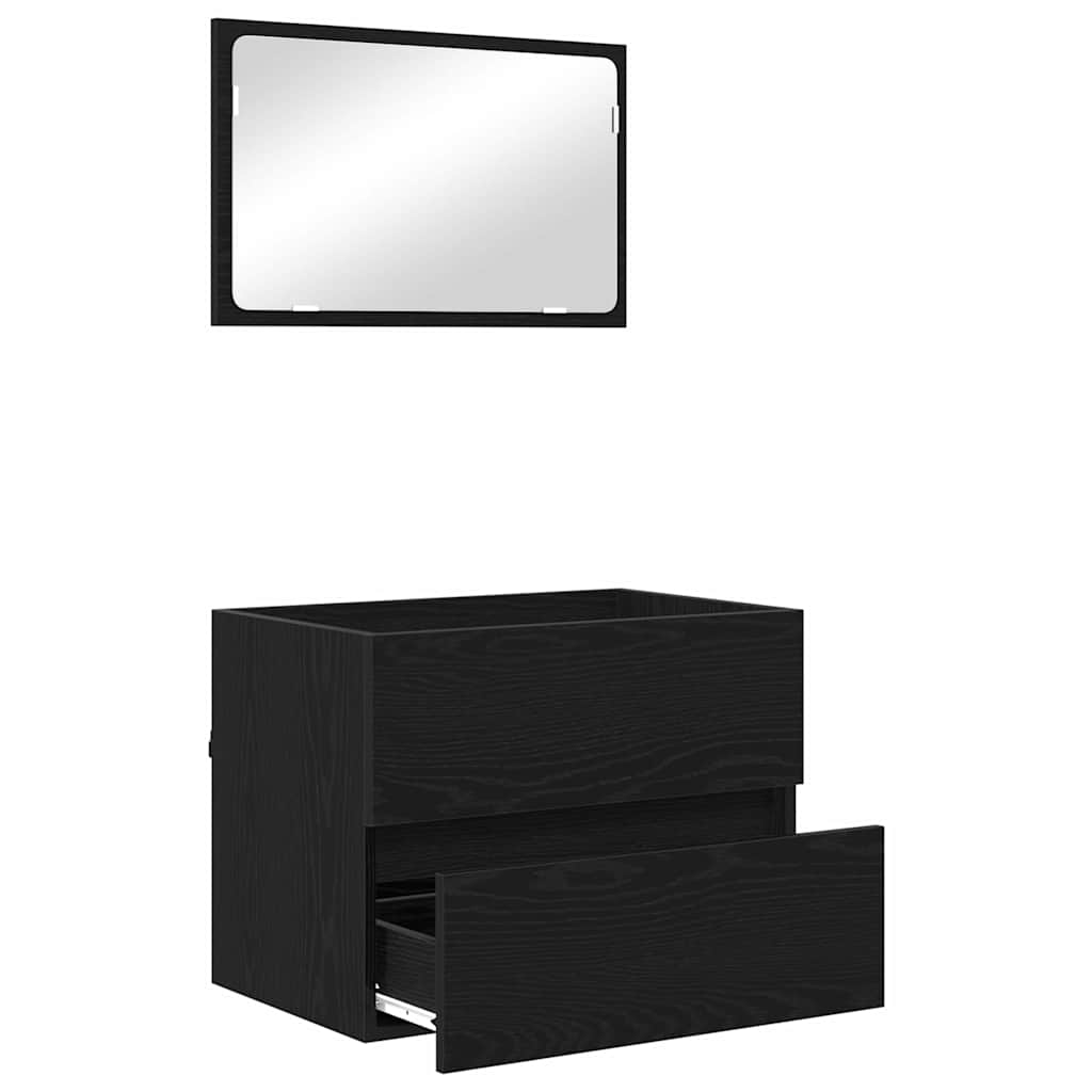 vidaXL Zestaw mebli łazienkowych z szufladą Z lustrem 2 pcs Czarny Dąb