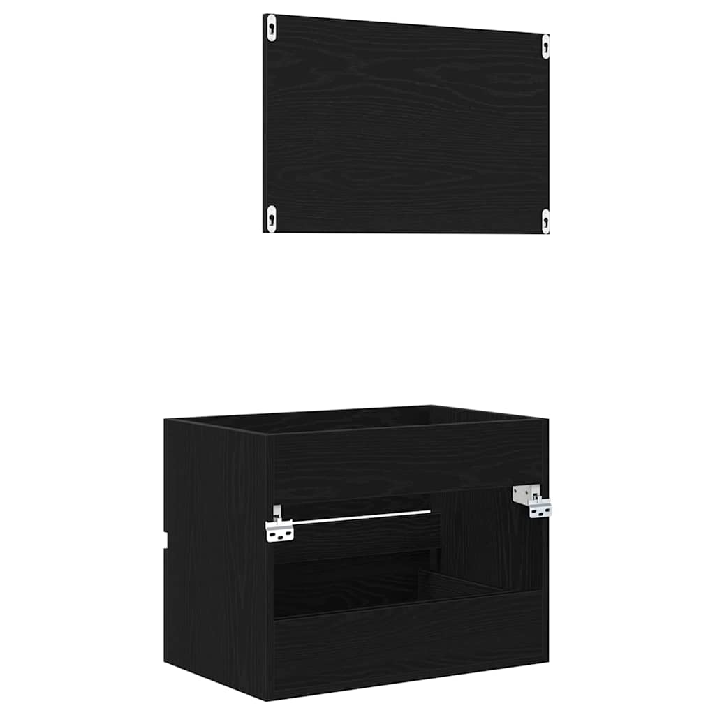 vidaXL Zestaw mebli łazienkowych z szufladą Z lustrem 2 pcs Czarny Dąb