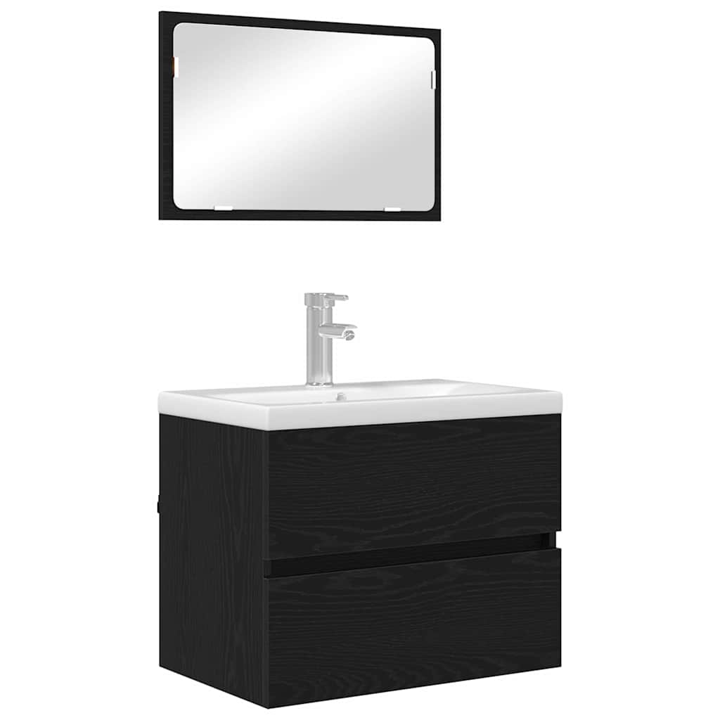 vidaXL Zestaw mebli łazienkowych z szufladą Z lustrem 2 pcs Czarny Dąb